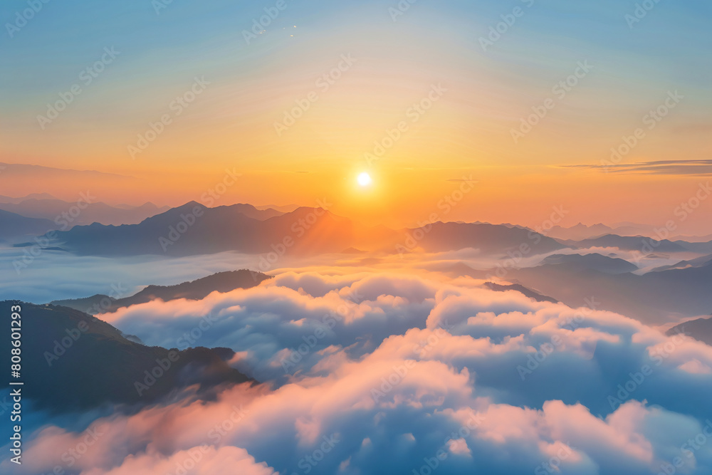 a sunset over a mountain range with clouds a sunset over a mountain range with clouds