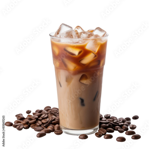 Iced coffee with coffee beans.