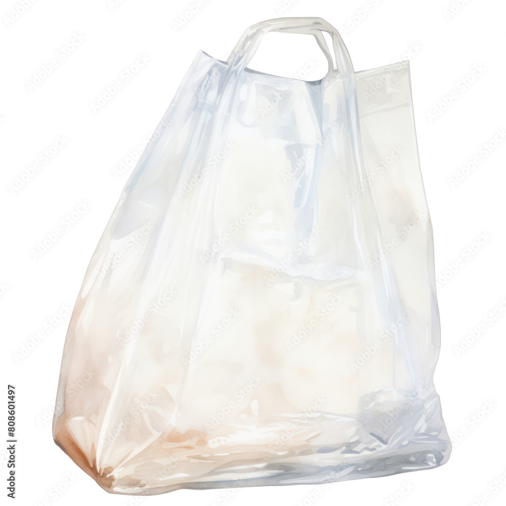 Transparent plastic bag with handles.