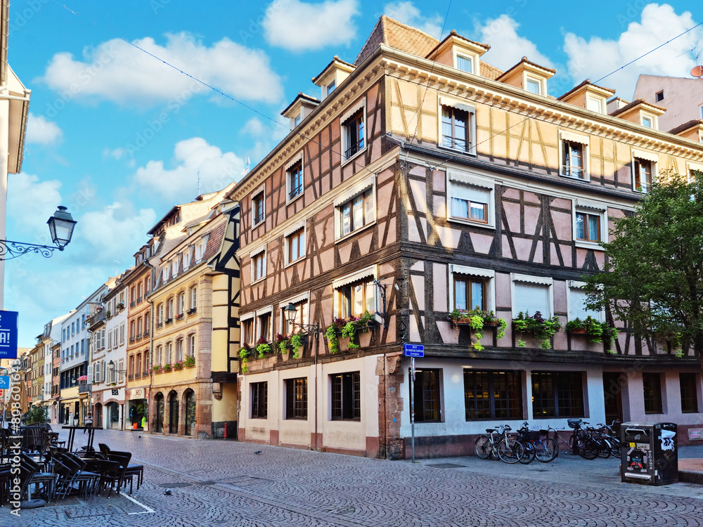 Fototapeta premium The street of the old town in Strasbourg, La Petite France, Strasbourg.
