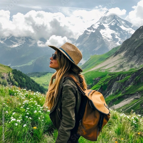 tourist woman enjoys of the majestic mountains © Tanan