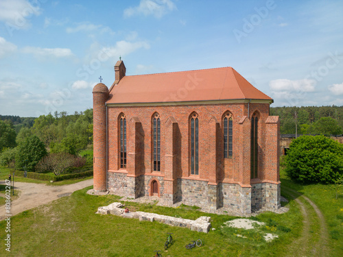 Gothic chapel of the Templar order in the village of Chwarszczany in western Poland photo