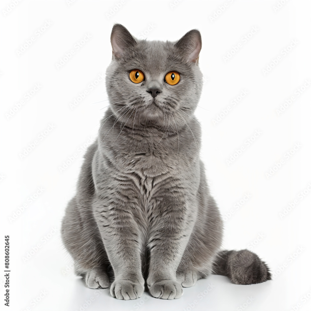 a gray cat with orange eyes sitting on a white surface