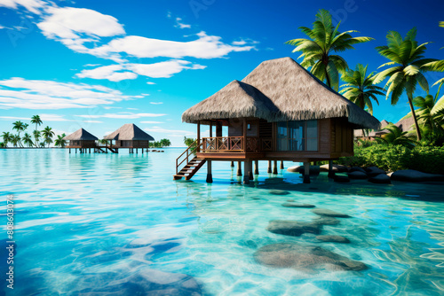 Overwater villas in luxury tropical resort  perfect for honeymoon vacation in tropical island