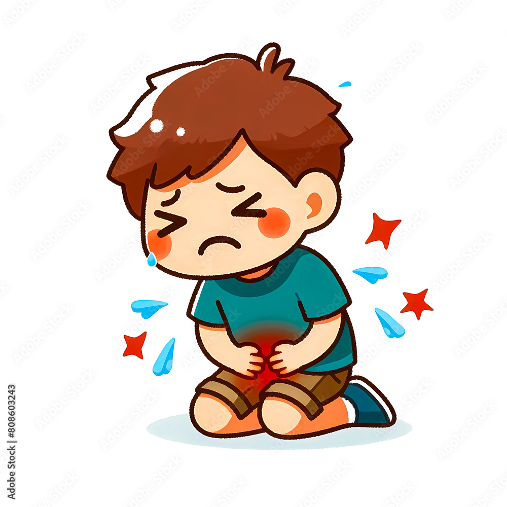 Vector illustration of a little child having stomach pain from diarrhea on a white background. Vector illustration of a little child having stomach pain from diarrhea on a white background.