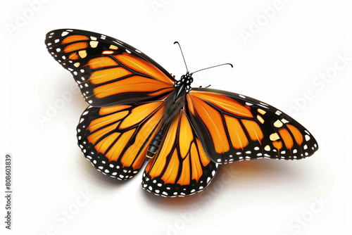 a butterfly with orange wings on a white surface