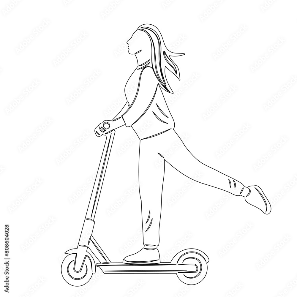 woman on a scooter sketch on a white background vector woman on a scooter sketch on a white background vector