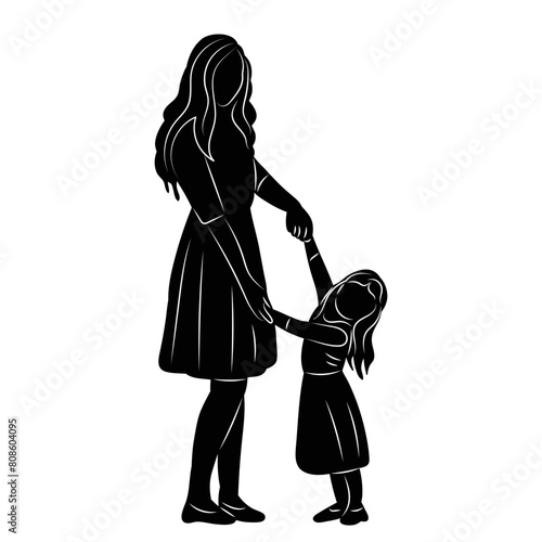 mom and daughter silhouette on white background vector