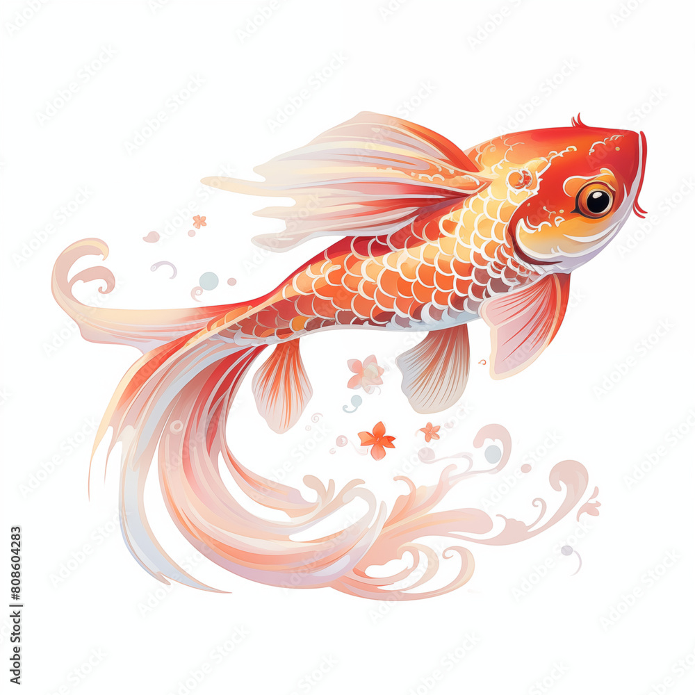 Fototapeta premium Chinese fish (goldfish) drawing decoration isolated on white