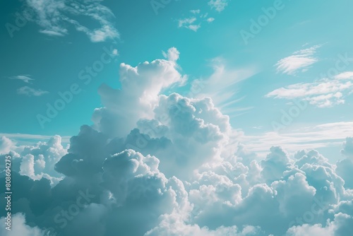 Bright blue sky with fluffy white clouds, high dynamic range and vibrant colors, ideal for weather backgrounds, sky replacement in photography, and nature scenes.


