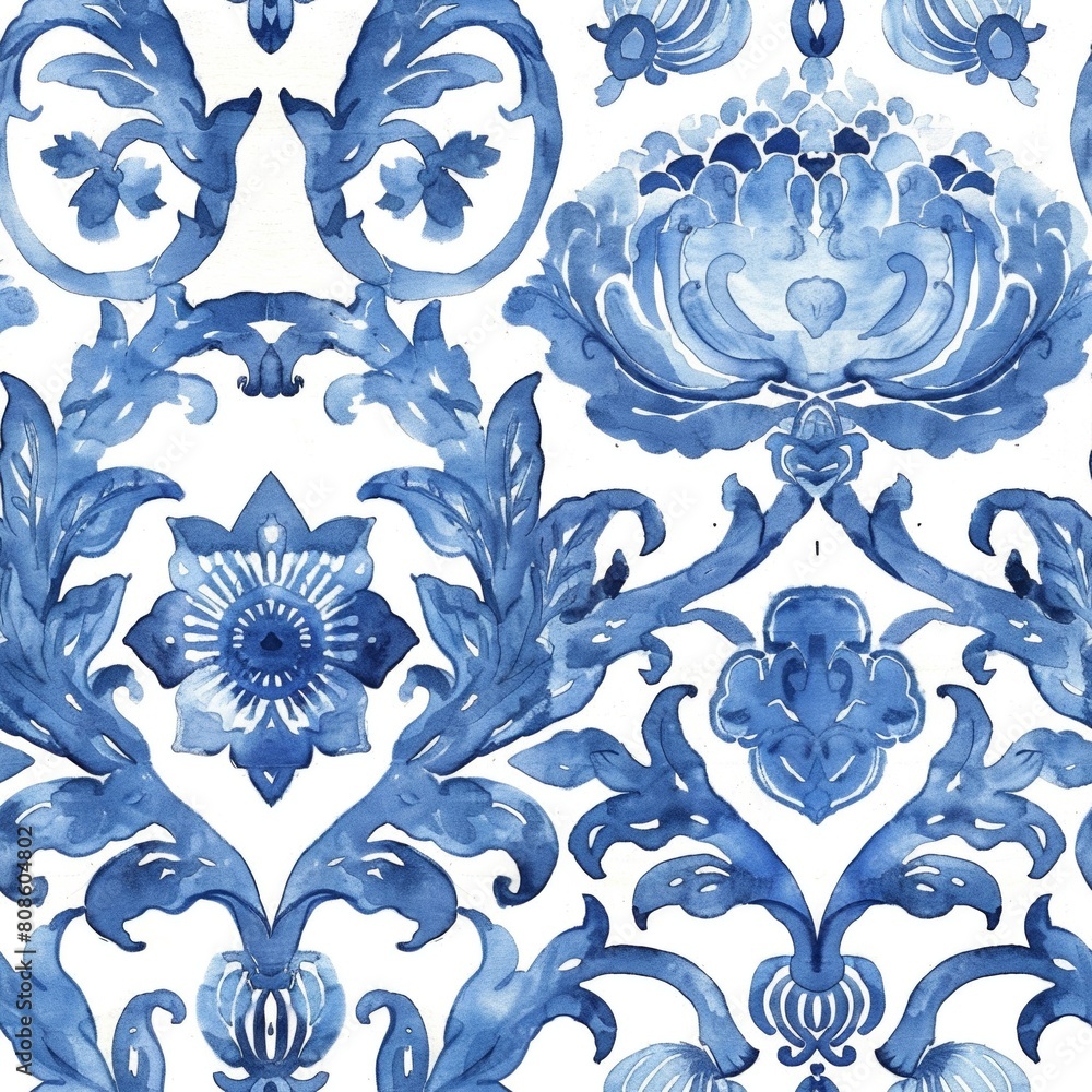 Watercolor Seamless pattern with blue and white Watercolor Seamless pattern with blue and white