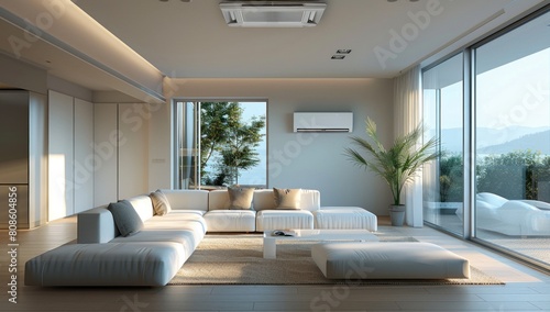 Draw attention to the precision of their actions  each movement calculated to ensure the optimal functioning of the air conditioner in the minimalist home.