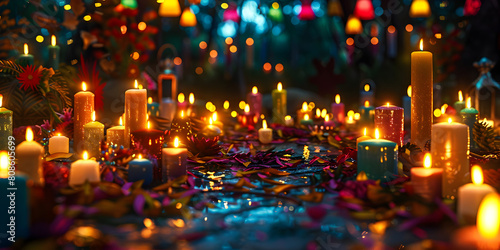Diwali Courtyard Elegance adorned with twinkling light, Diwali Decorations. 