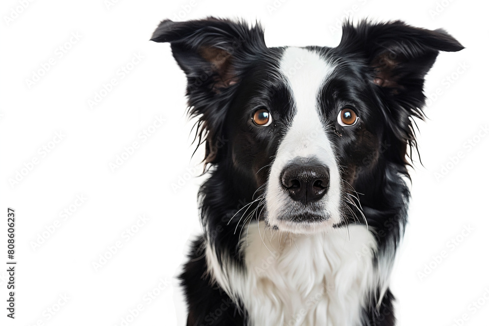 a black and white dog with a white background