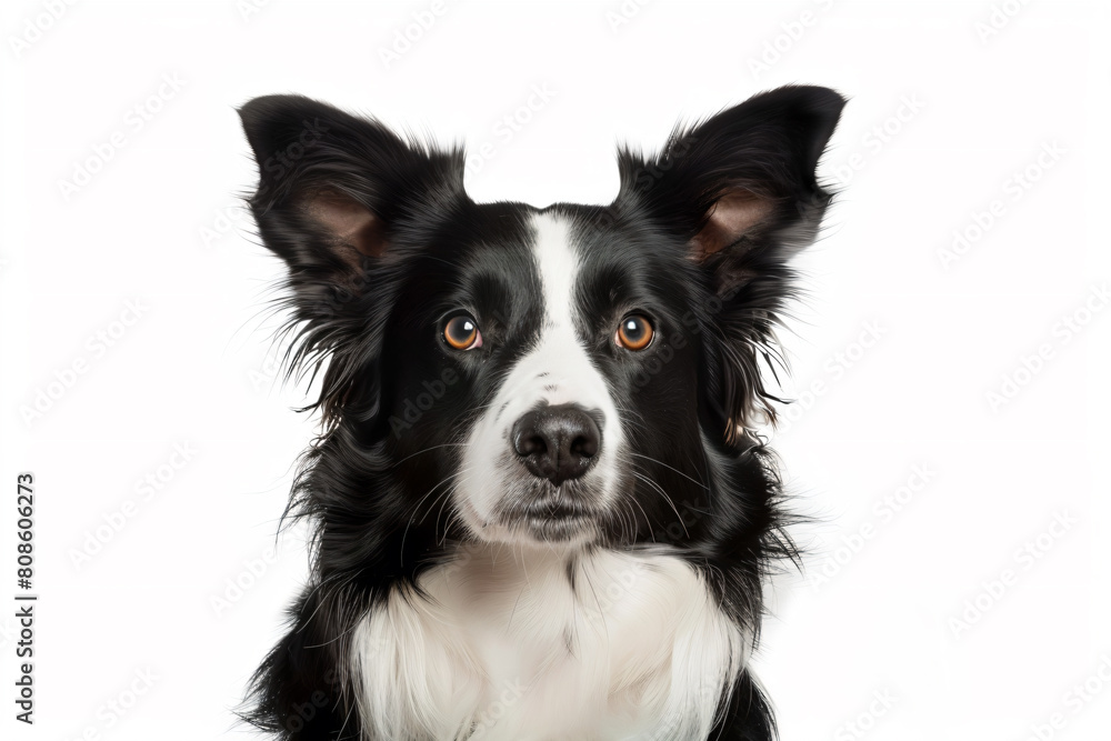 a black and white dog with a white collar