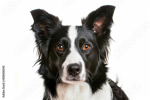 a black and white dog with a white collar