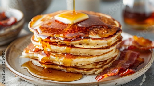 Mouthwatering Pancakes and Bacon Breakfast