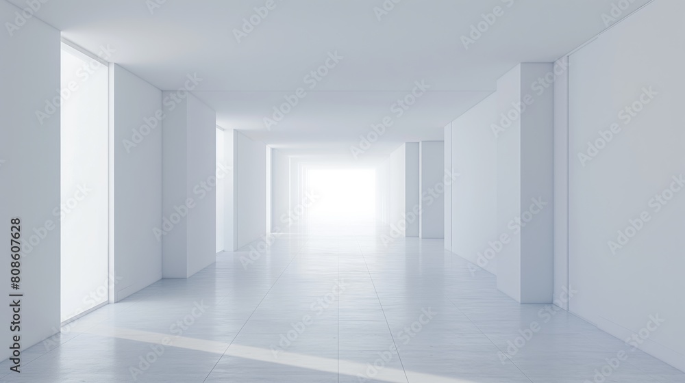 A large, empty room with white walls and a white floor. The room is very spacious and has a clean, minimalist feel. The sunlight streaming in through the windows creates a bright and airy atmosphere A large, empty room with white walls and a white floor. The room is very spacious and has a clean, minimalist feel. The sunlight streaming in through the windows creates a bright and airy atmosphere