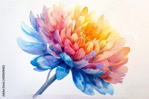 In the fluid medium of watercolor, an aster flower radiates with vibrant energy. Each petal is painted with intricate care, capturing the flower's natural grace and elegance.