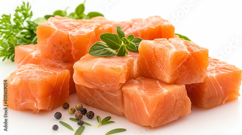 A pile of salmon with parsley on top