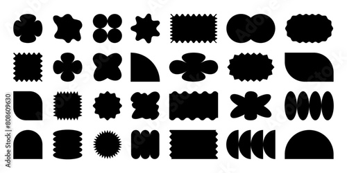 Set y2k geometric shape. Abstract shape silhouettes, black brutalism forms. © OlgaKlyushina