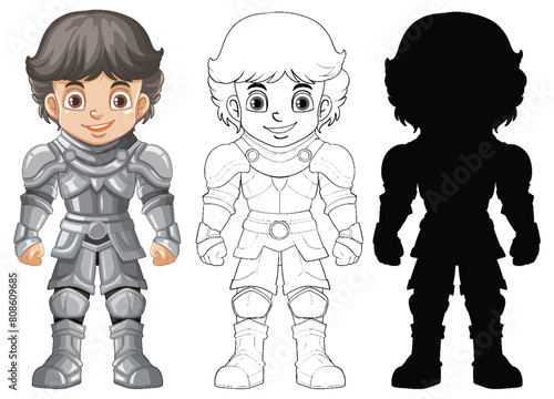 Vector illustration of knight in three development stages