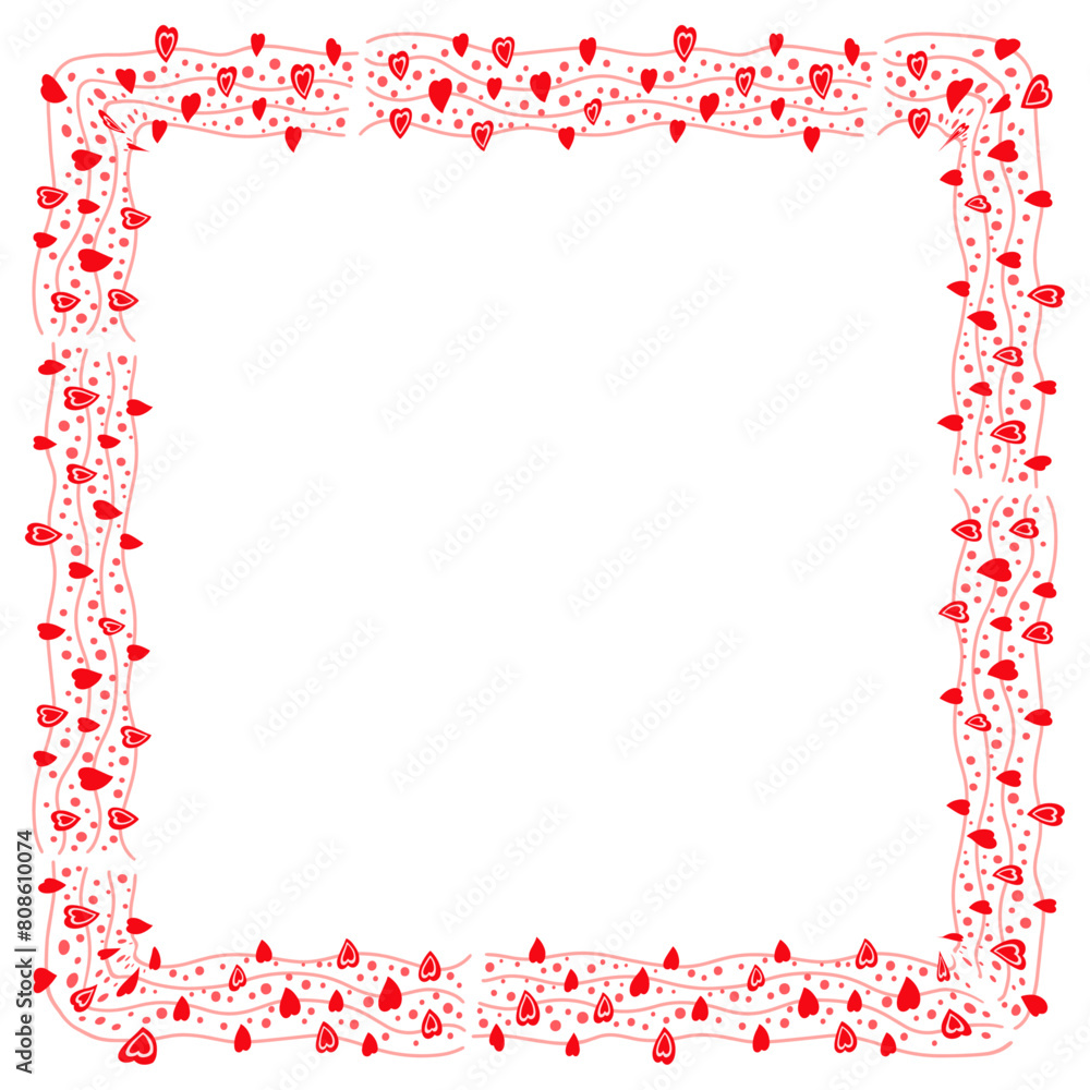 Hand drawn hearts border and frame on white background Hand drawn hearts border and frame on white background