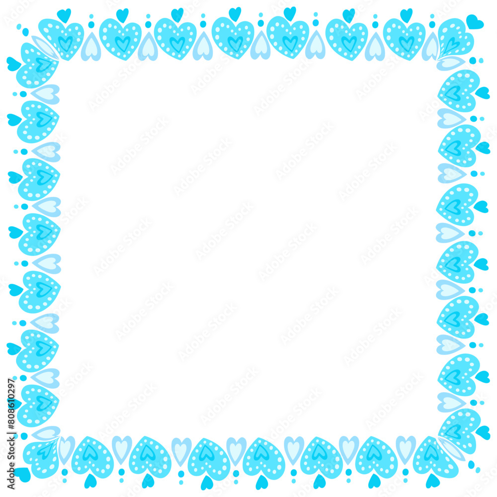 Hand drawn hearts border and frame on white background