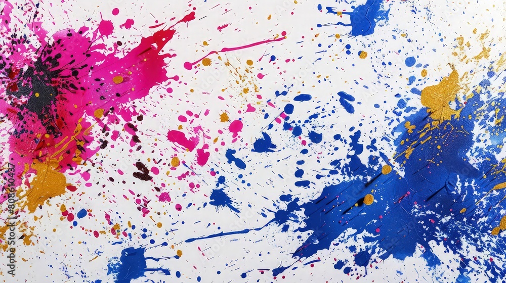 An abstract and realistic depiction of a colorful paint splash background, with a riot of vibrant colors splattered across the canvas. 