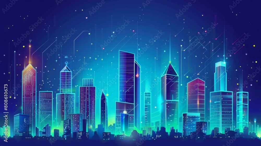 Abstract smart city concept blue background illustration