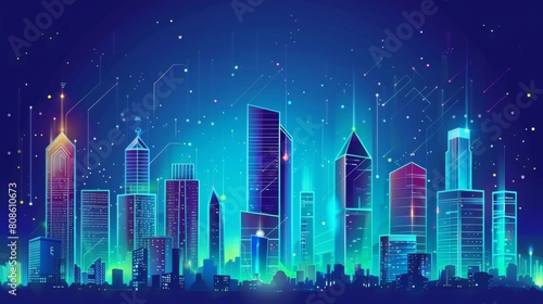 Abstract smart city concept blue background illustration