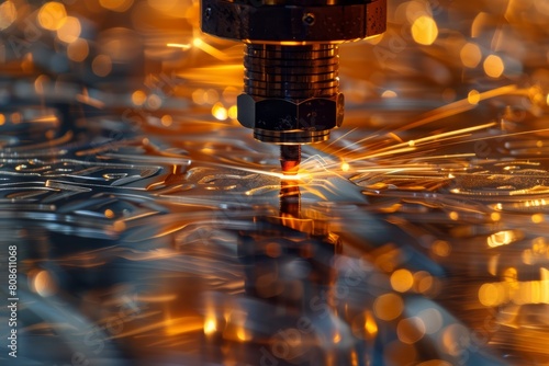 Close up of a machine precision laser cutting a piece of metal with remarkable accuracy © Ilia Nesolenyi