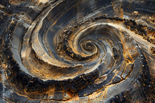 Detailed close up showing intricate patterns of a spiral shaped rock formation