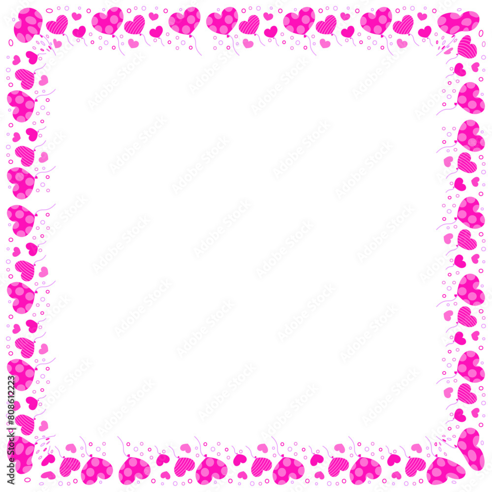 Hand drawn hearts border and frame on white background Hand drawn hearts border and frame on white background
