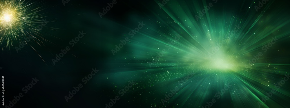 Ausbruch aus grünem Licht, abstrakte schöne Lichtstrahlen auf dunkelgrünem Hintergrund, goldgrün funkelnder Hintergrund mit Kopierraum Ausbruch aus grünem Licht, abstrakte schöne Lichtstrahlen auf dunkelgrünem Hintergrund, goldgrün funkelnder Hintergrund mit Kopierraum