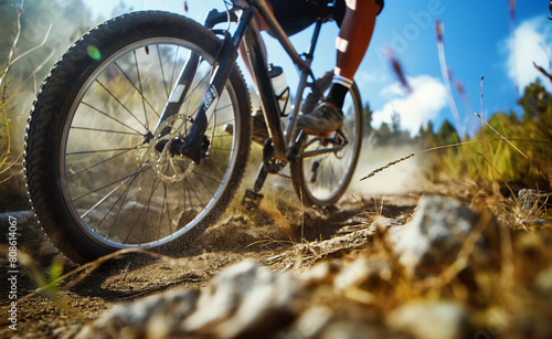 Mountain Biker in Action: Disc Brakes and Tires on Rugged Terrain © Curioso.Photography
