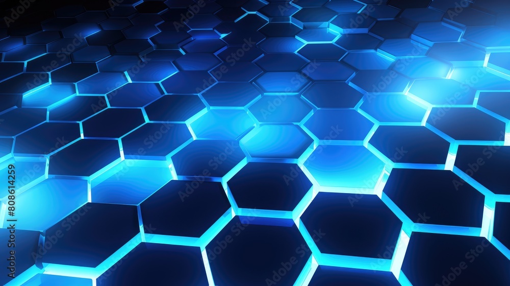 A mesmerizing pattern of blue hexagonal crystals that reflect light brightly and reflectively. Abstract background. A mesmerizing pattern of blue hexagonal crystals that reflect light brightly and reflectively. Abstract background.