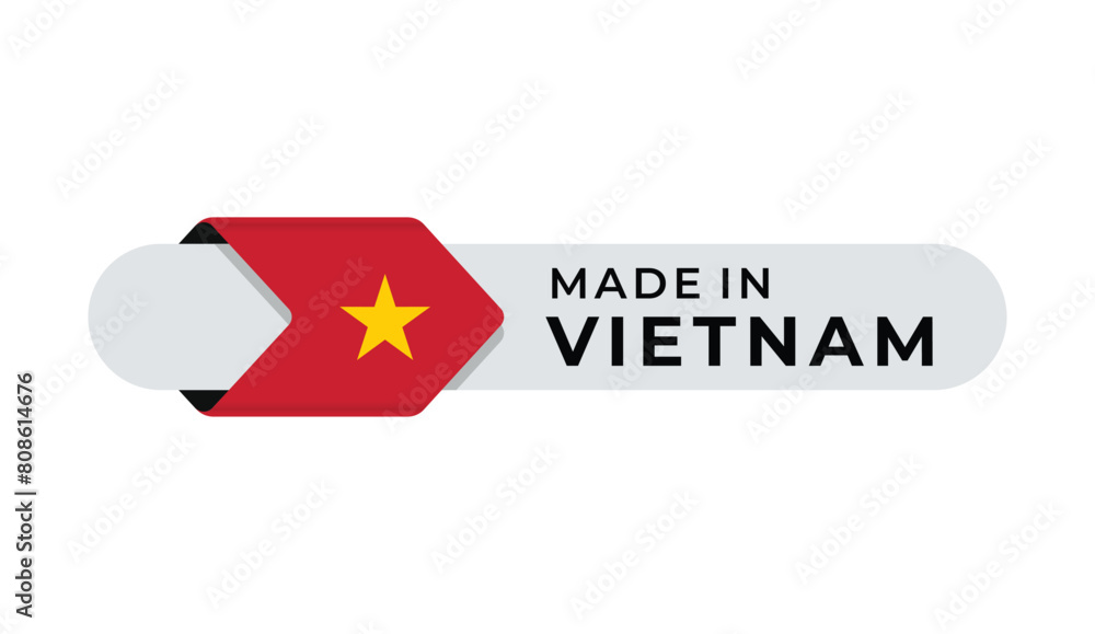 Made in Vietnam vector label with arrow flag icon and round frame. for logo, label, insigna, seal, tag, sign, seal, symbol, badge, stamp, sticker, emblem, banner, design Made in Vietnam vector label with arrow flag icon and round frame. for logo, label, insigna, seal, tag, sign, seal, symbol, badge, stamp, sticker, emblem, banner, design