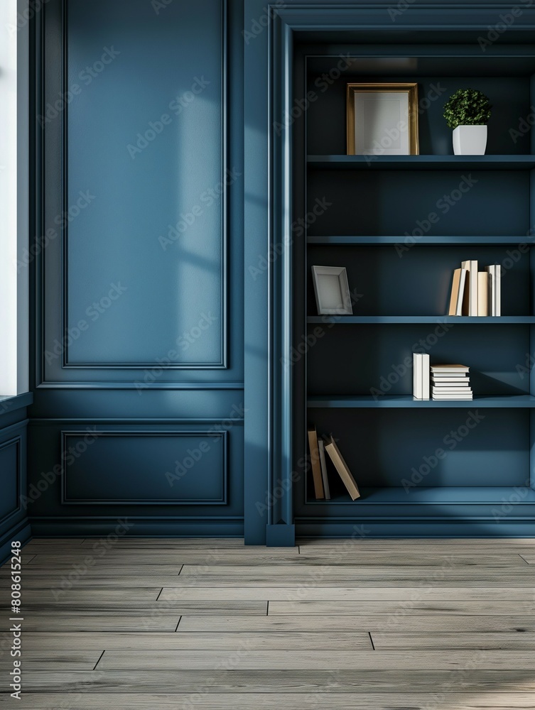 Blank blue wall background, simple home room interior Blank blue wall background, simple home room interior