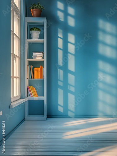 Blank blue wall background  simple home room interior