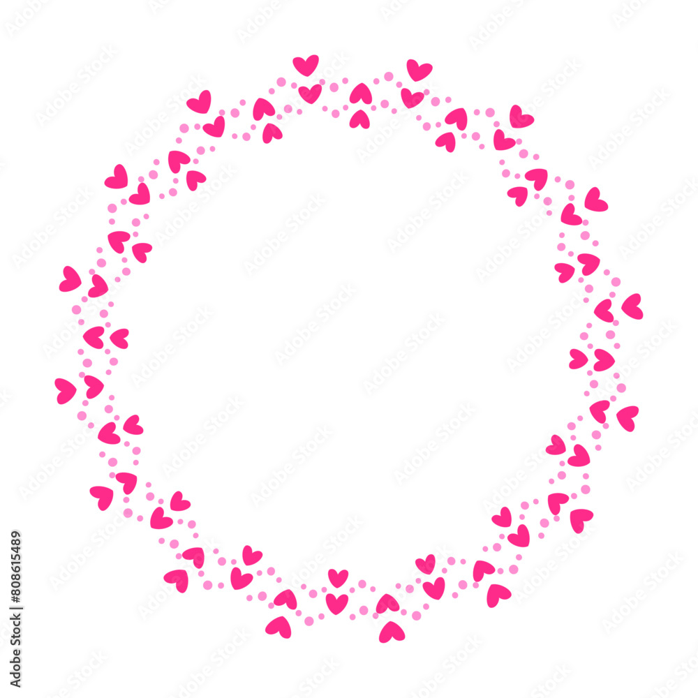 Hand drawn hearts border and frame on white background