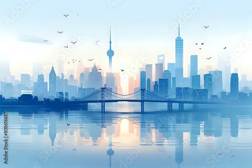 Tranquil Cityscape  Stylized Illustration of Urban Serenity