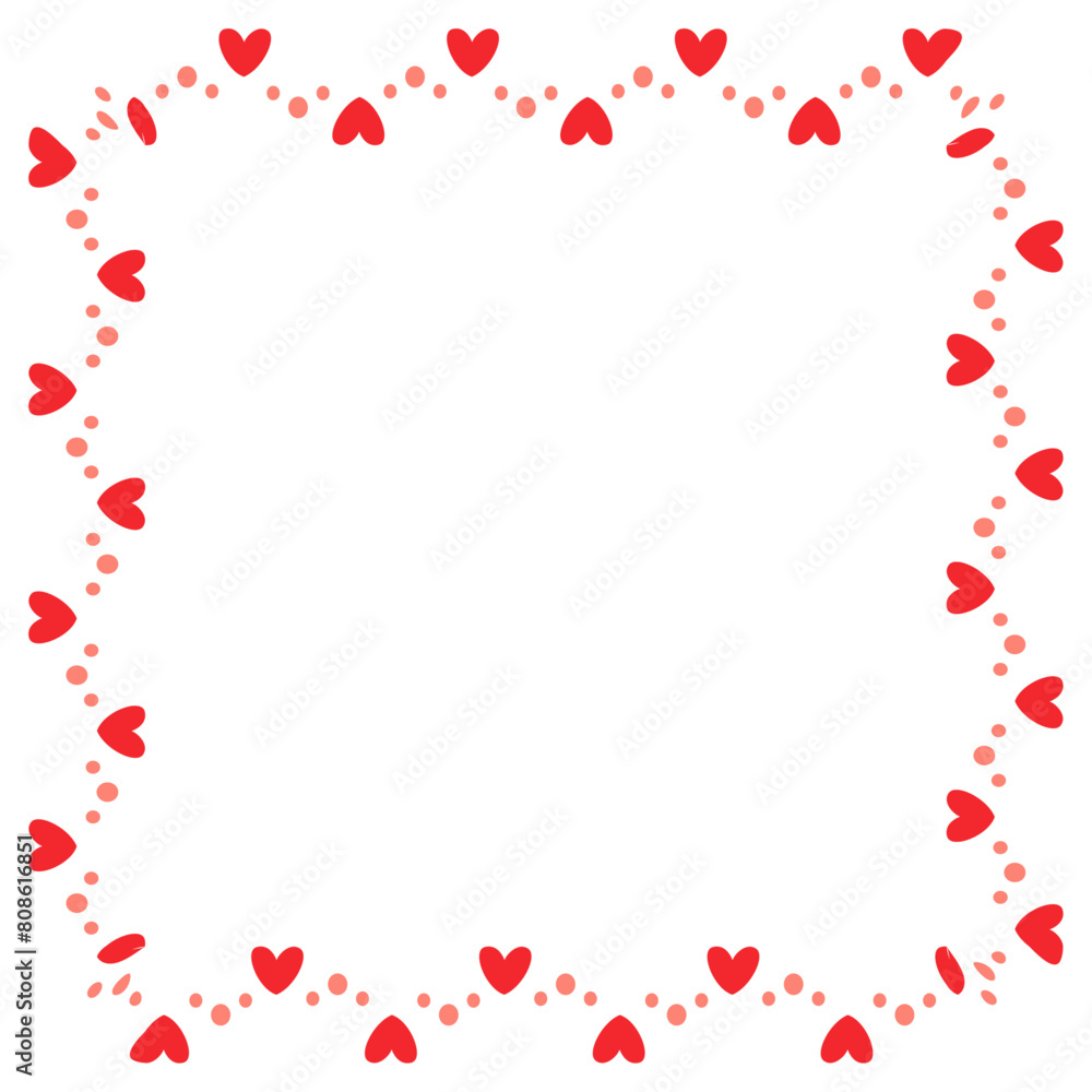 Hand drawn hearts border and frame on white background