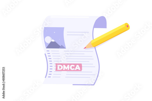 DMCA notice, intellectual property right, copyright infringing material concept. Vector illustration.