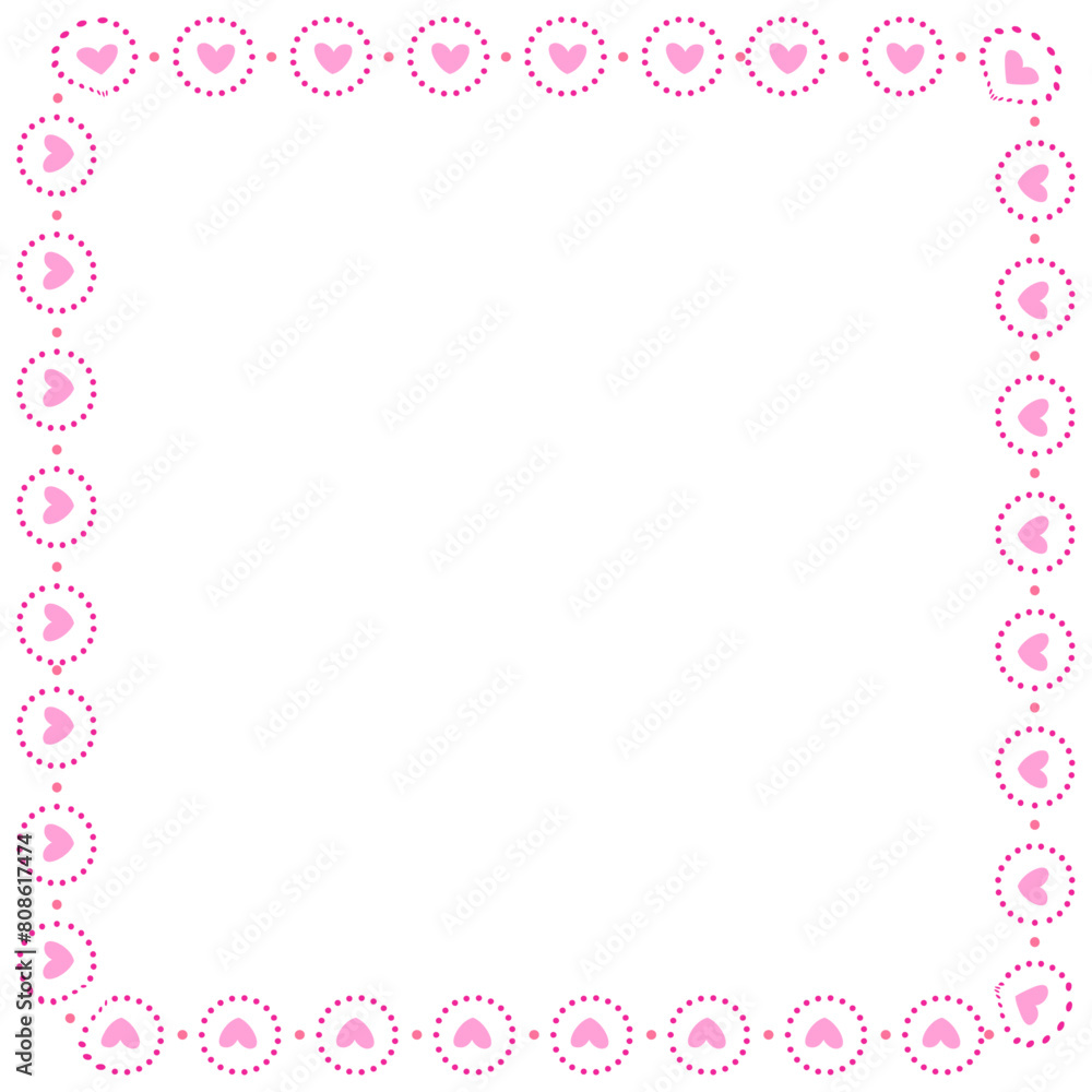 Hand drawn hearts border and frame on white background