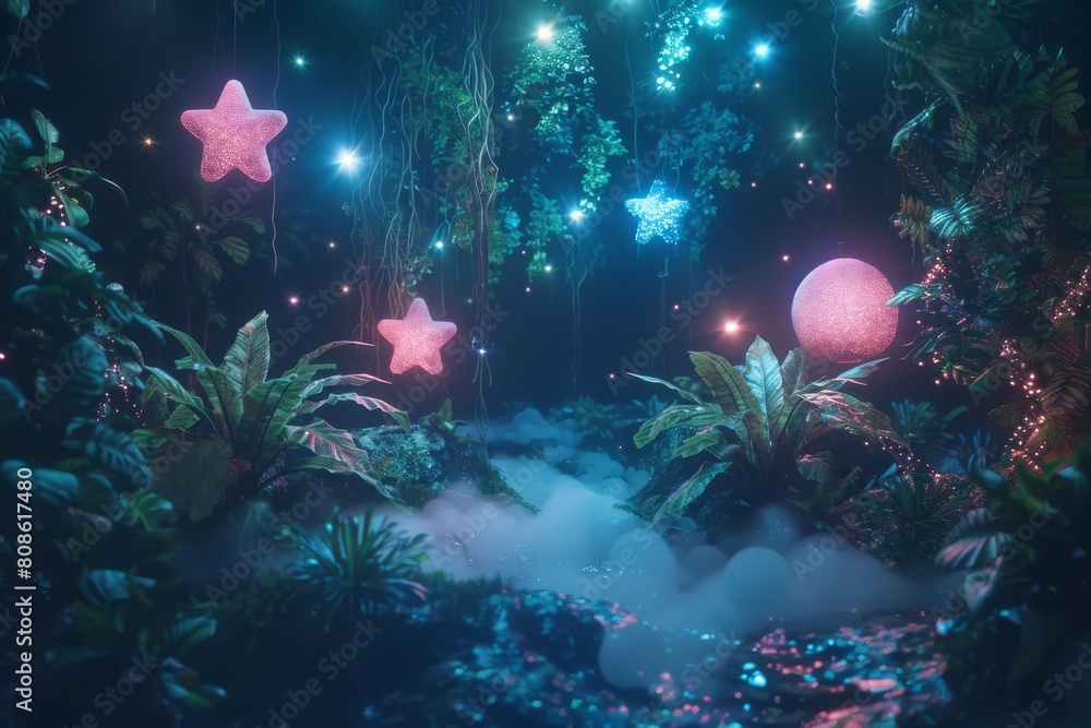 Enchanted Forest with Illuminated Stars