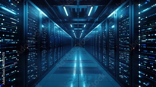 Advanced server room with vibrant LED lights  high-tech ambiance