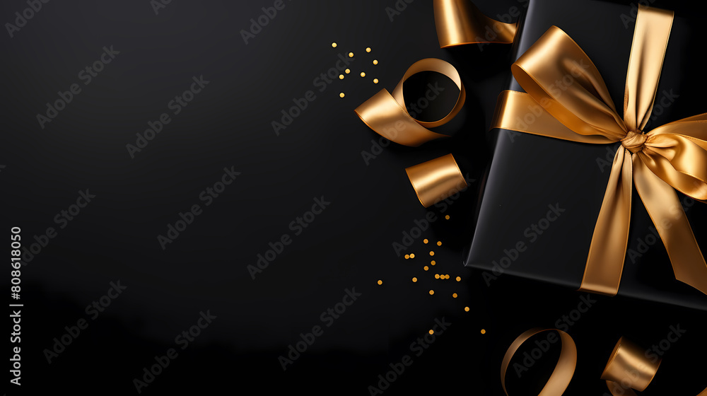 Elegant black gift box with gold ribbon