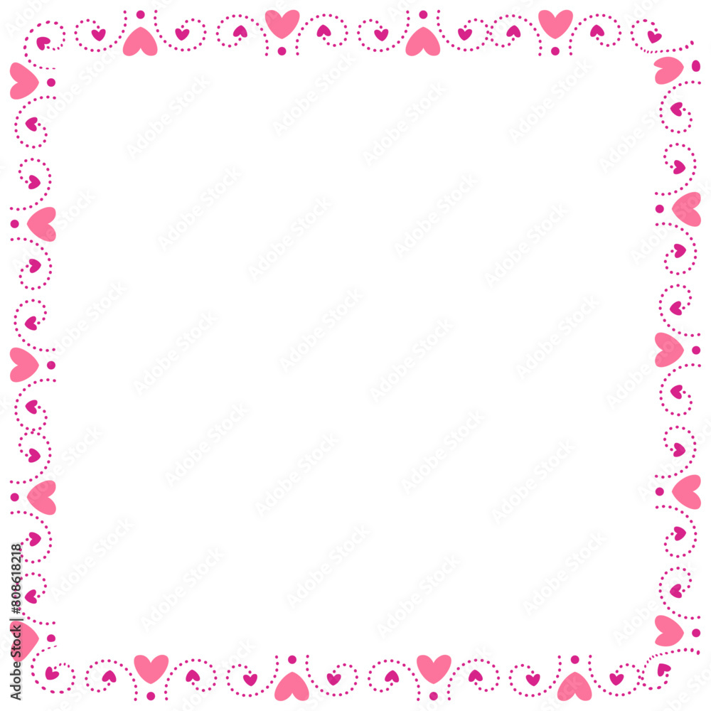 Hand drawn hearts border and frame on white background Hand drawn hearts border and frame on white background