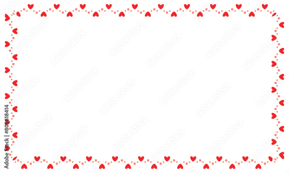 Hand drawn hearts border and frame on white background Hand drawn hearts border and frame on white background